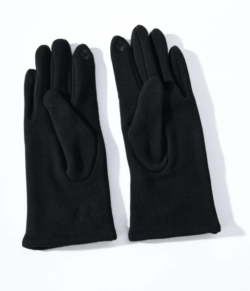 Black Leather Bow Lined Texting Gloves