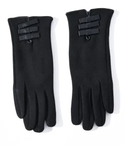 Black Leather Bows Texting Gloves