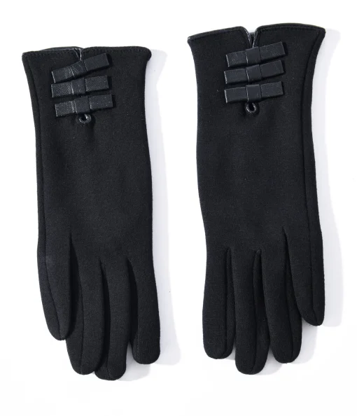 Black Leather Bows Texting Gloves