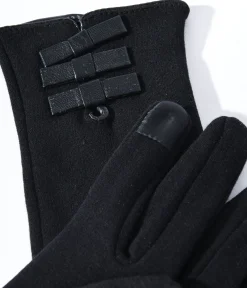 Black Leather Bows Texting Gloves
