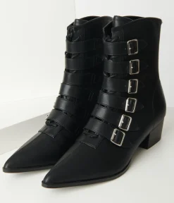 Black Leatherette Buckle Coven Boots