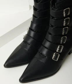 Black Leatherette Buckle Coven Boots