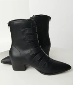Black Leatherette Buckle Coven Boots