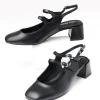 Black Leatherette Double Strap Mary Jane Slingback Heels
