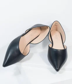 Black Leatherette Pointed Toe Flats