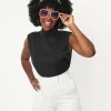 Black Mock Turtleneck Sleeveless Blouse