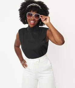 Black Mock Turtleneck Sleeveless Blouse