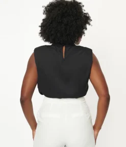 Black Mock Turtleneck Sleeveless Blouse