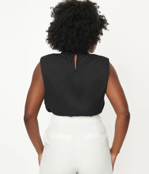 Black Mock Turtleneck Sleeveless Blouse