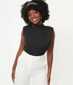 Black Mock Turtleneck Sleeveless Blouse