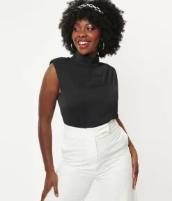 Black Mock Turtleneck Sleeveless Blouse