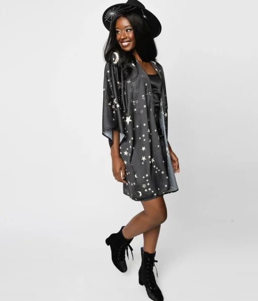 Black Moon & Stars Celestial Witch Kimono