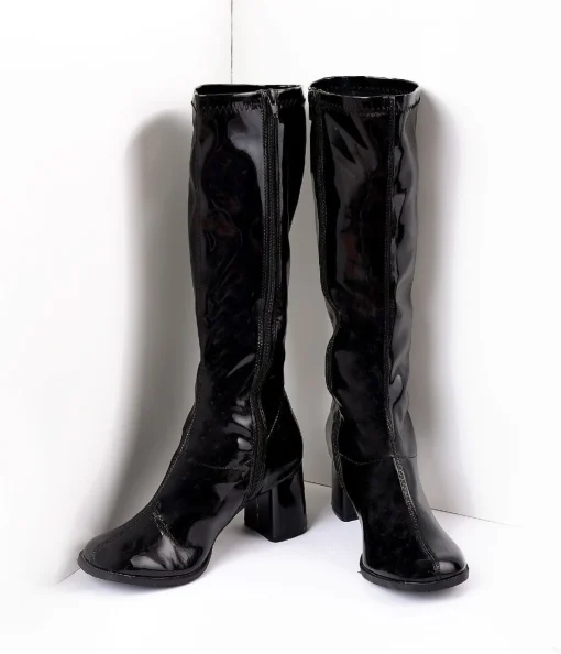 Black Patent Knee High Go Go Boots