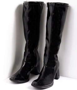Black Patent Knee High Go Go Boots