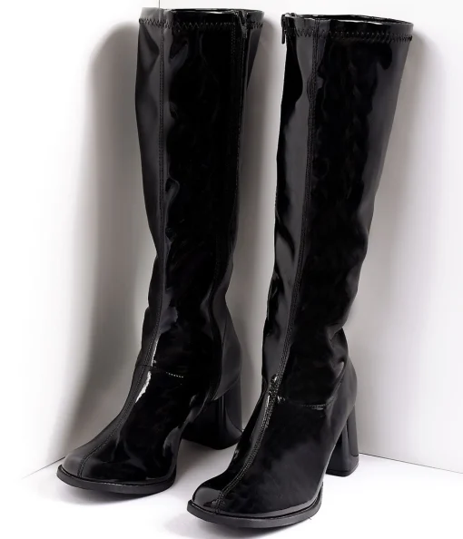 Black Patent Knee High Go Go Boots