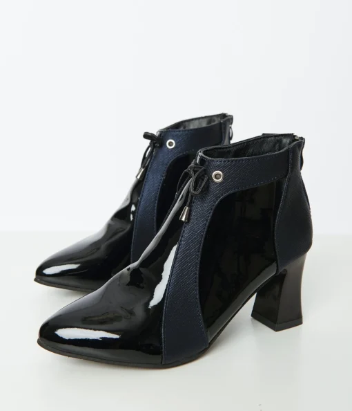Black Patent Leatherette Pointed Toe Booties