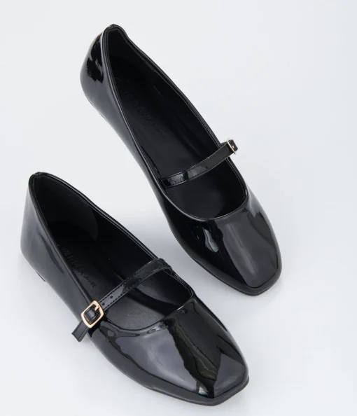 Black Patent Leatherette Mary Jane Flats