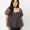 Black Plaid Babydoll Blouse