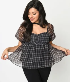 Black Plaid Babydoll Blouse