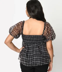 Black Plaid Babydoll Blouse