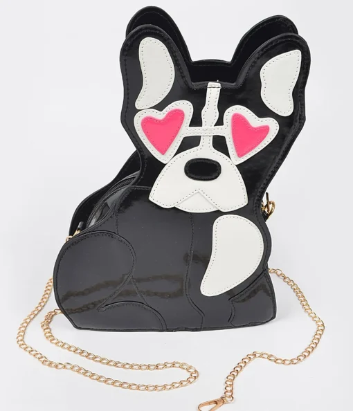 Black Puppy Leatherette Crossbody Bag