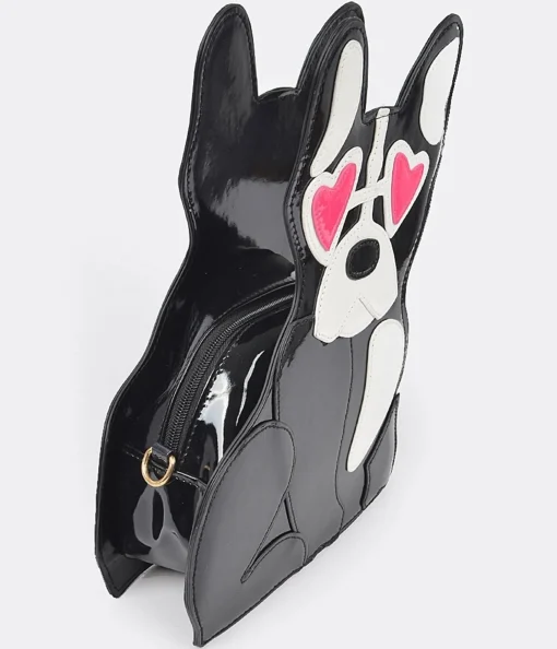 Black Puppy Leatherette Crossbody Bag