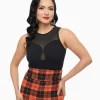 Black Ribbed Bodysuit With Mesh Neckline
