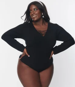 Black Ribbed Sweater Bodysuit