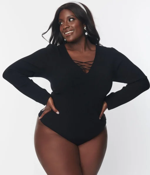 Black Ribbed Sweater Bodysuit