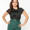 Black Satin Bow Blouse