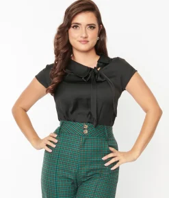 Black Satin Bow Blouse