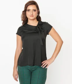 Black Satin Bow Blouse