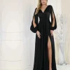 Black Satin Long Sleeve Goddess Gown