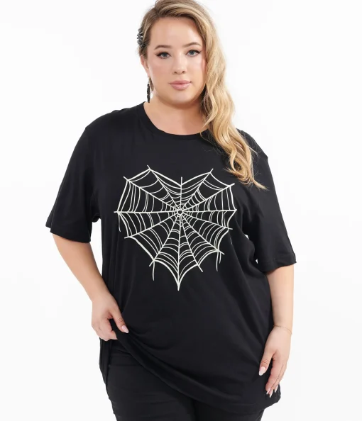 Black Spider Web Heart Fitted Tee