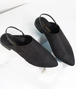 Black Suede Pointed Toe Slingback Flats