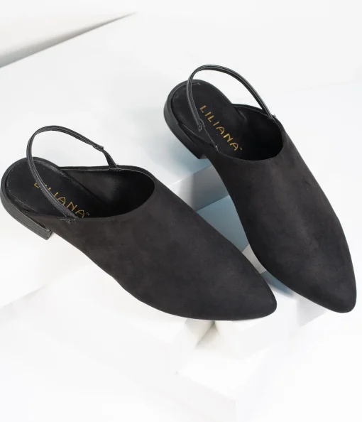 Black Suede Pointed Toe Slingback Flats