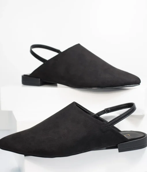 Black Suede Pointed Toe Slingback Flats