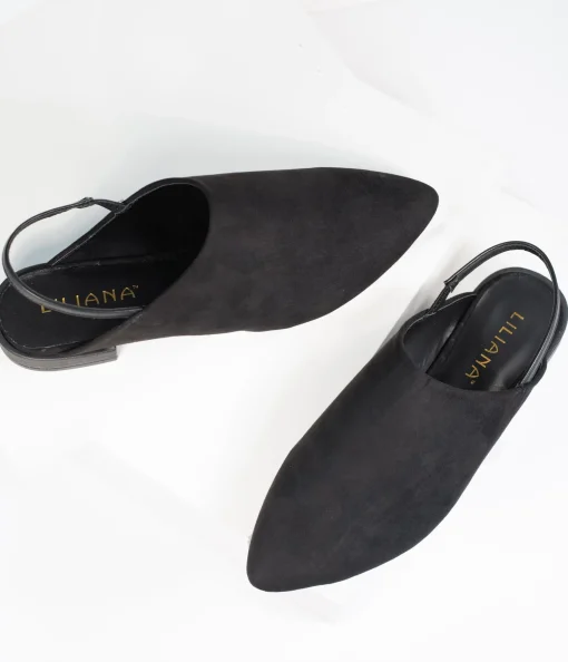 Black Suede Pointed Toe Slingback Flats