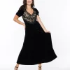 Black Velvet & Cream Lace Maxi Dress
