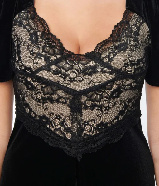 Black Velvet & Cream Lace Maxi Dress