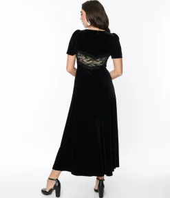 Black Velvet & Cream Lace Maxi Dress