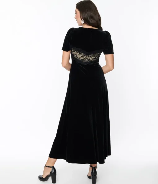 Black Velvet & Cream Lace Maxi Dress