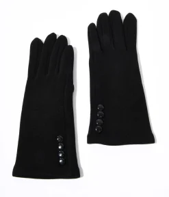 Black Wrist Length Buttons Texting Gloves