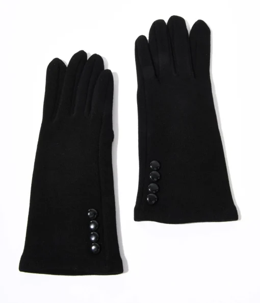 Black Wrist Length Buttons Texting Gloves