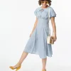 Blue & White Floral Print Lydia Swing Dress