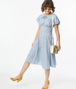 Blue & White Floral Print Lydia Swing Dress