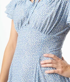 Blue & White Floral Print Lydia Swing Dress