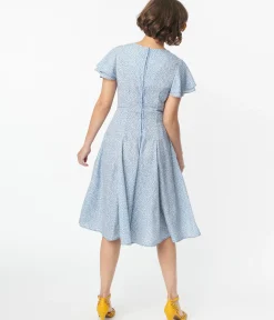 Blue & White Floral Print Lydia Swing Dress