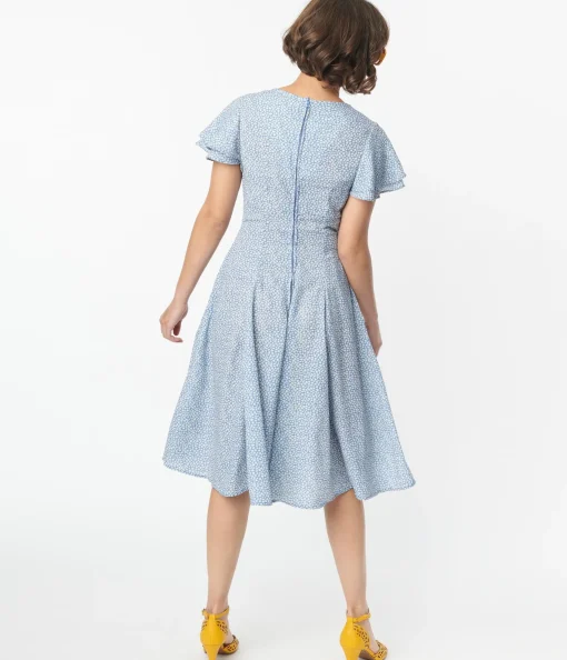 Blue & White Floral Print Lydia Swing Dress