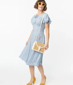 Blue & White Floral Print Lydia Swing Dress